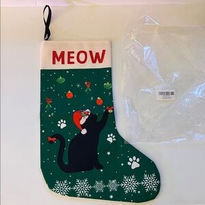 NWT New Festive Cat Christmas Stocking with Black, Green and Red Accents